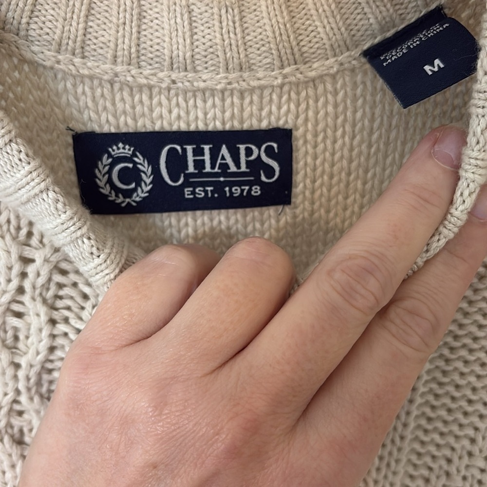 Chaps Cream Cable Knit Sweater - Picture 2 of 5